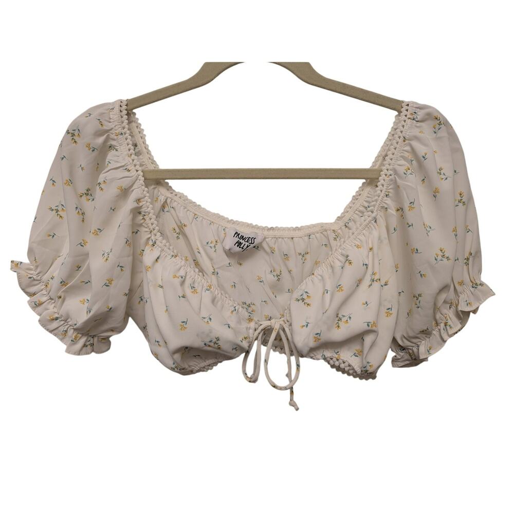 Princess Polly White‎ Floral Crop Top Puffed Sleeve Cottagecore Coquette Sz 4